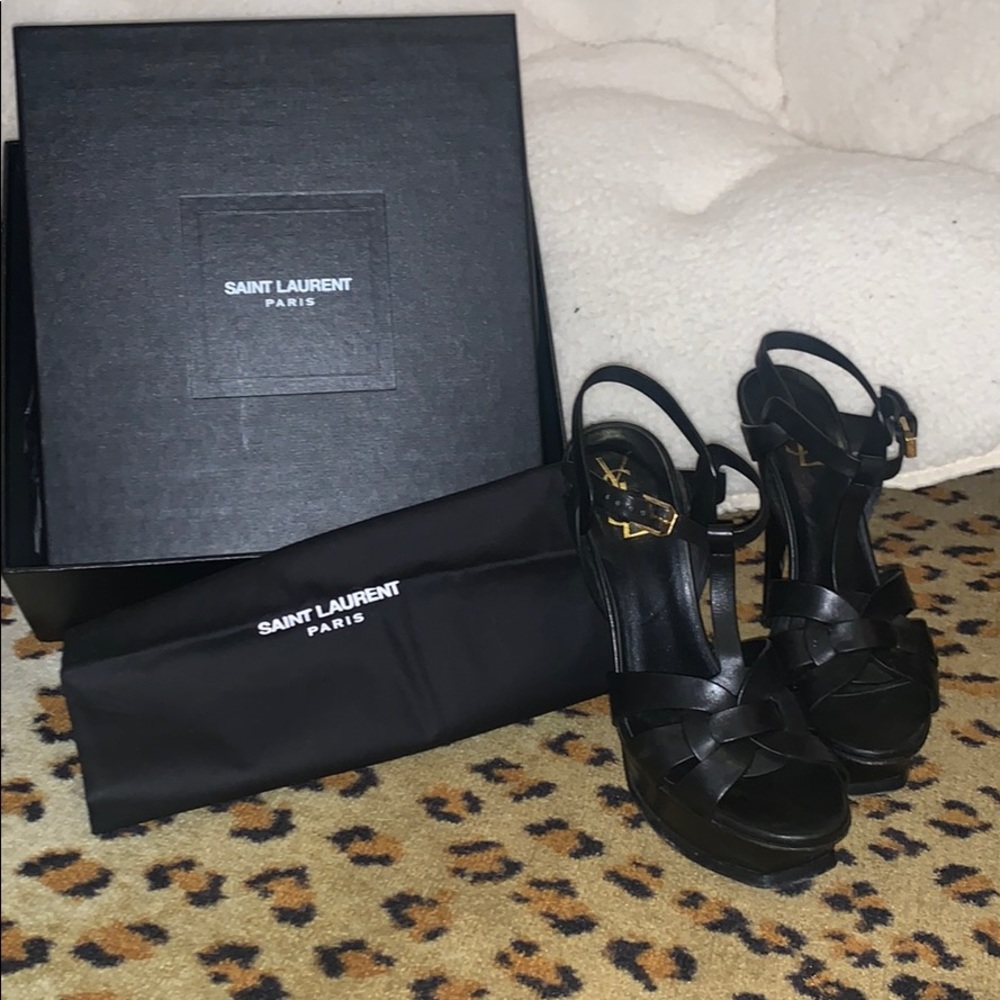 SAINT LAURENT Leather Platform Sandals - Size 7
